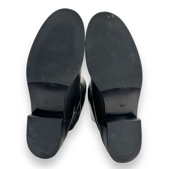 Tory Burch Boots Size 7 M Black Leather Gold Logo Hallie Mid Shaft Short Riding - Picture 10 of 13